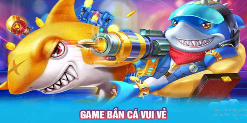 alt text: Giao diện game Bắn Cá Vui Vẻ với hình ảnh cá và vũ khí sinh động