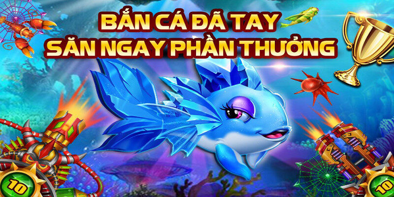 Alt text: Hình ảnh giao diện game Y8 Bắn Cá với đồ họa 3D sống động, hiển thị nhiều loại cá đa dạng và vũ khí hiện đại.