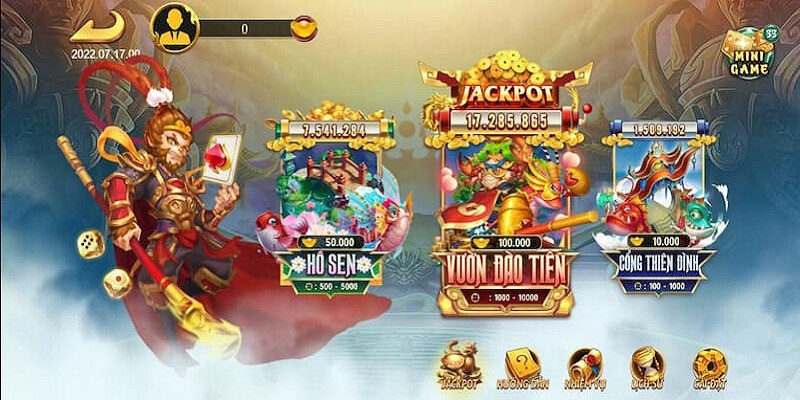 alt="Hình ảnh giao diện game Bắn Cá Ngộ Không với hình ảnh Tôn Ngộ Không và các sinh vật biển"